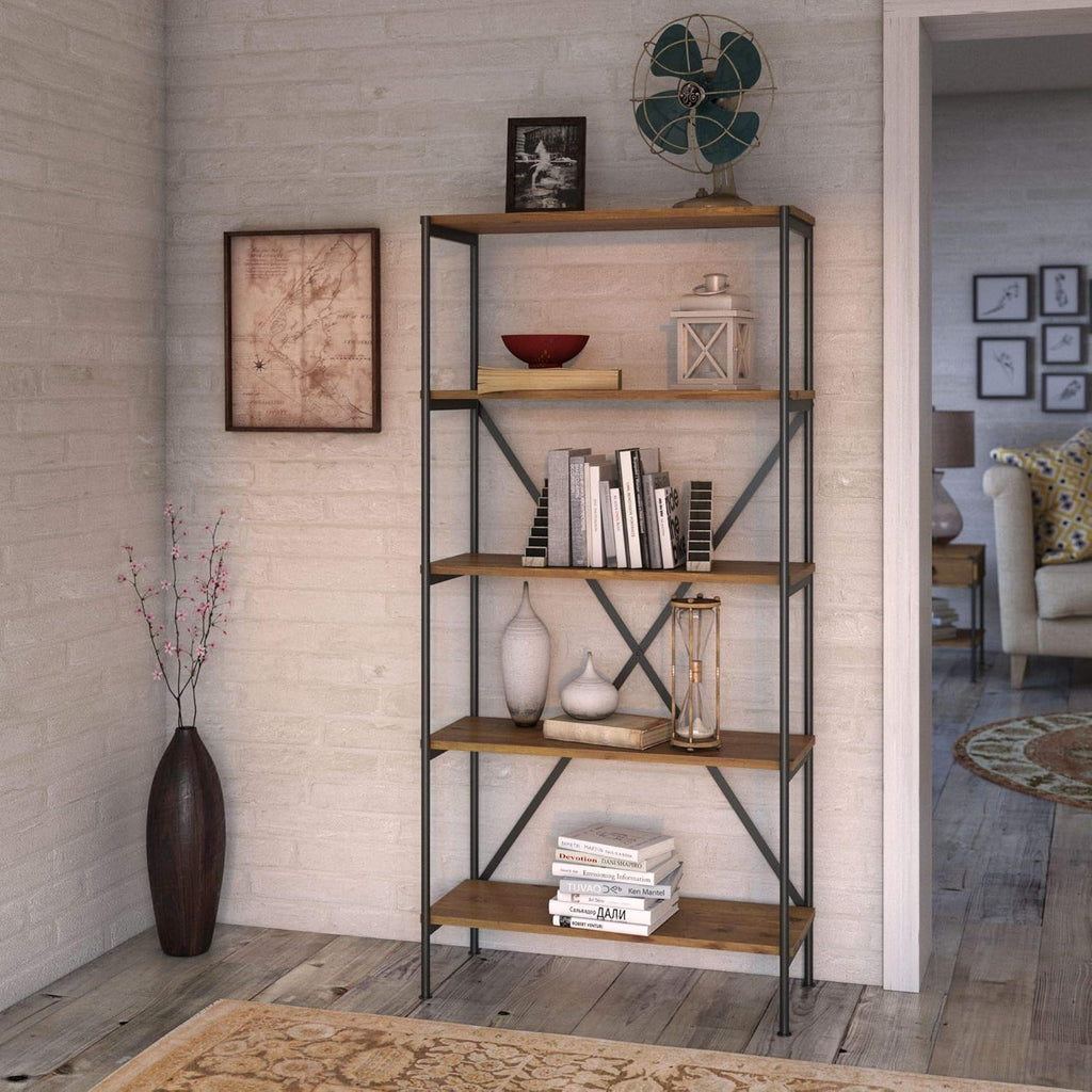 Vintage Golden Pine 5 Shelf Etagere Bookcase J1326
