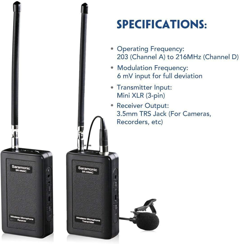 Dual Wireless VHF Lavalier Microphone Bundle with 2 Transmitters, 2 Receivers and Audio Mixer H567
