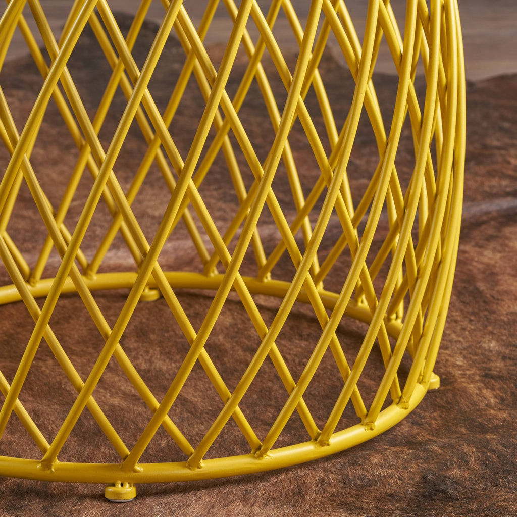 Matte Yellow Lattice Iron Side Table E929020