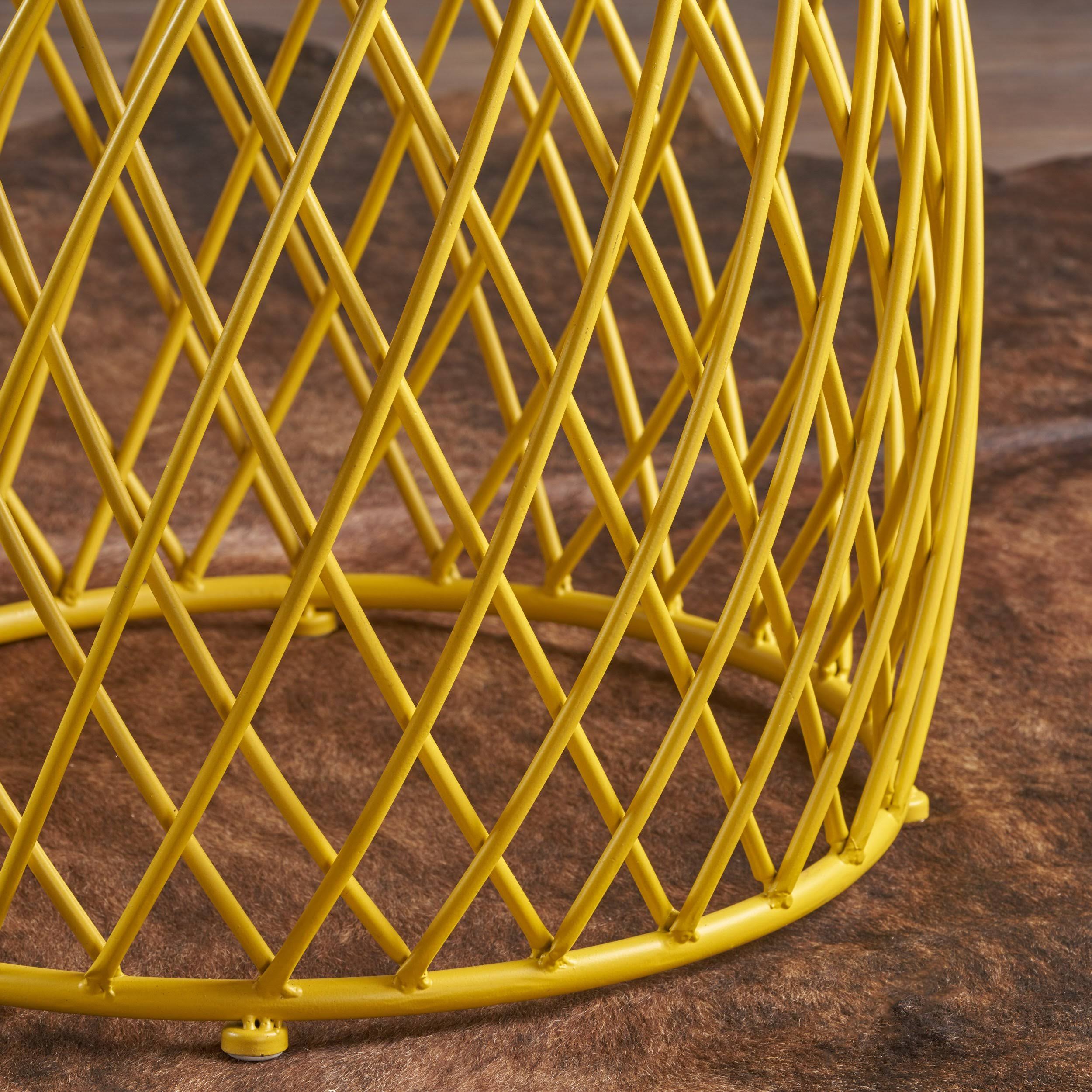 Matte Yellow Lattice Iron Side Table E929020