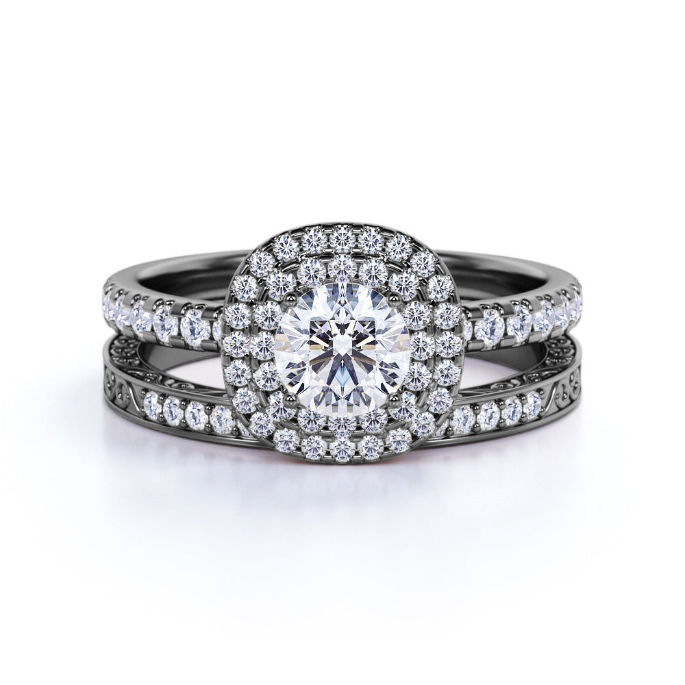 Vintage Gothic Wedding Ring Set R914