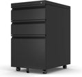 Black 3-Drawer Rolling Metal File Cabinet with Lock S7015