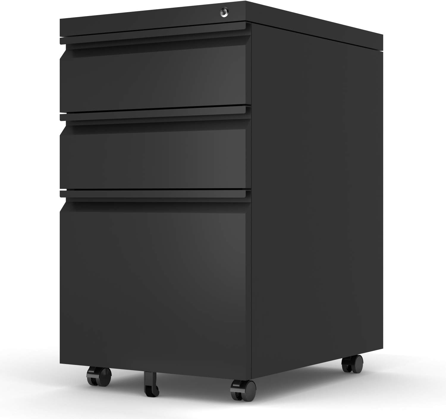 Black 3-Drawer Rolling Metal File Cabinet with Lock S7015