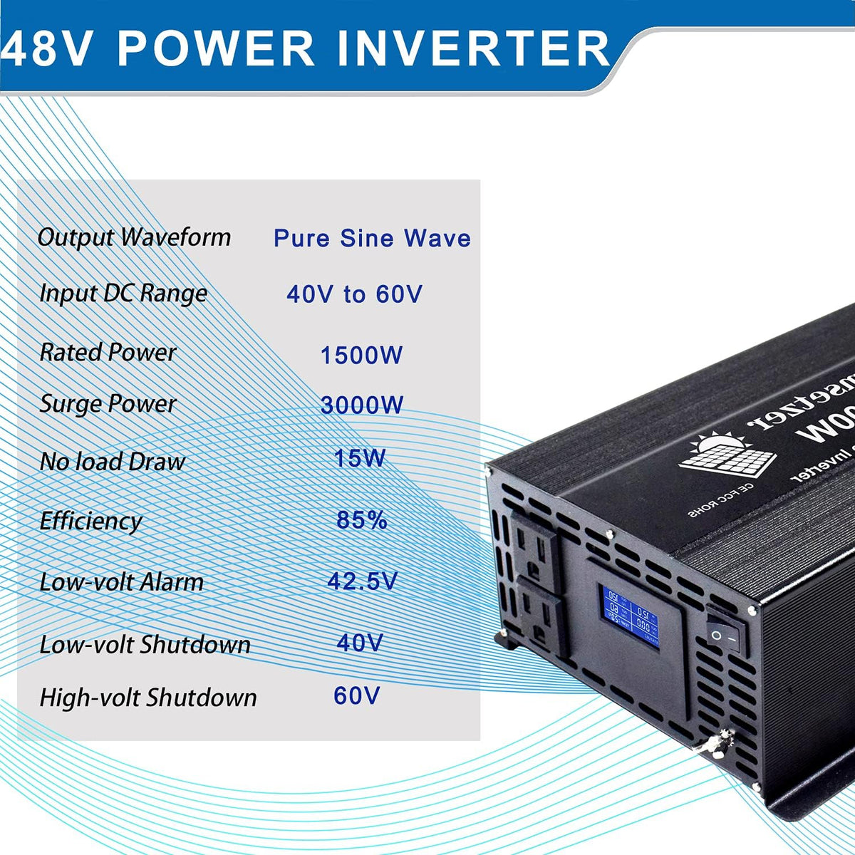 3000 Watt Pure Sine Wave Inverter 12V to 110V 120 Volt with Dual US Outlet and LCD Display K436607