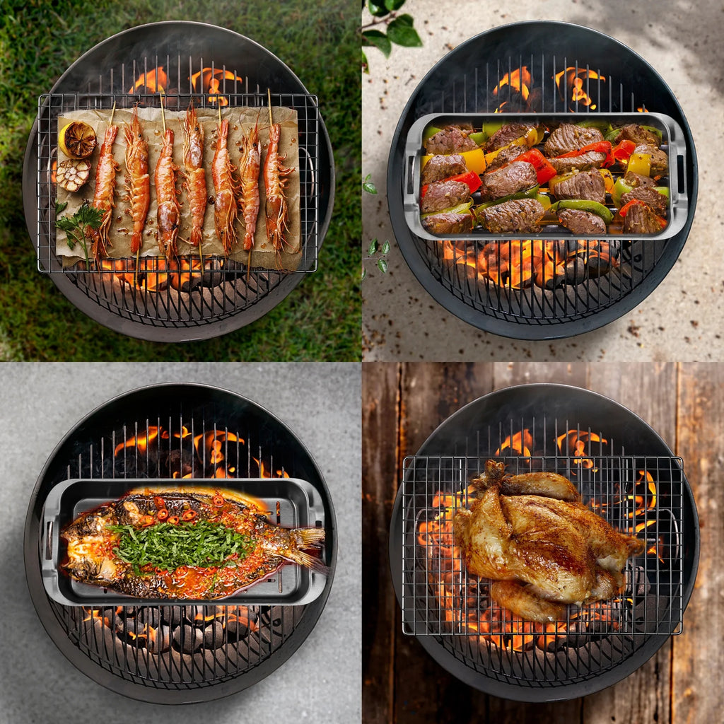 6-Piece Stainless Steel Grill Basket Set with Cooling Rack M467424