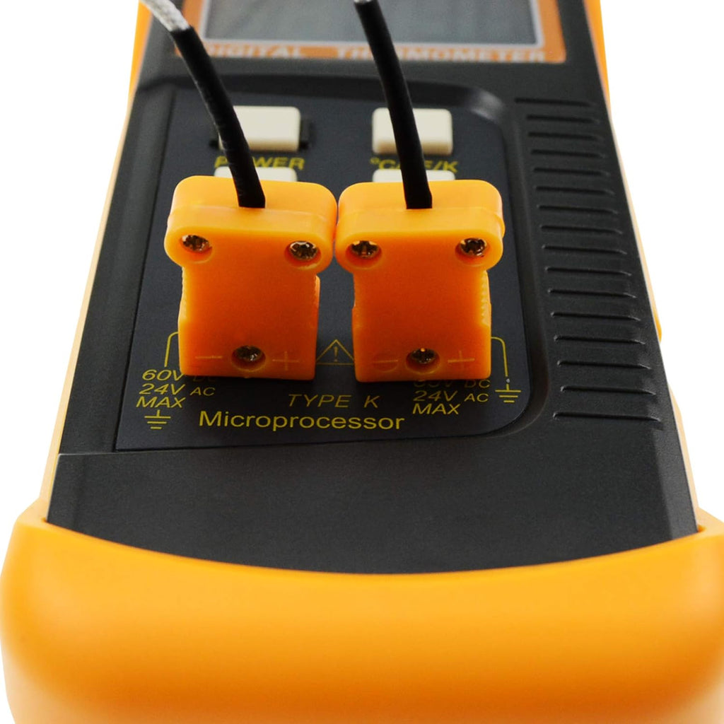 2 Channels K-Type Thermometer with 4 Stainless Steel Thermocouples, -50~1300°C Handheld Desktop Meter M41100