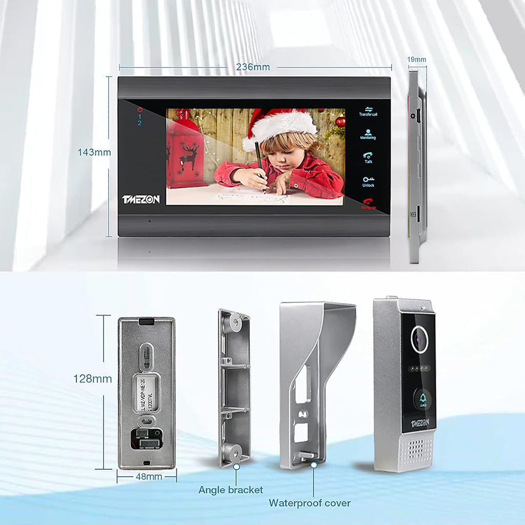 Wireless WIFI Video Door Phone IP Doorbell Intercom System with Camera 7 Inch Entry with 1x1080P Wired Camera Night Vision I3751