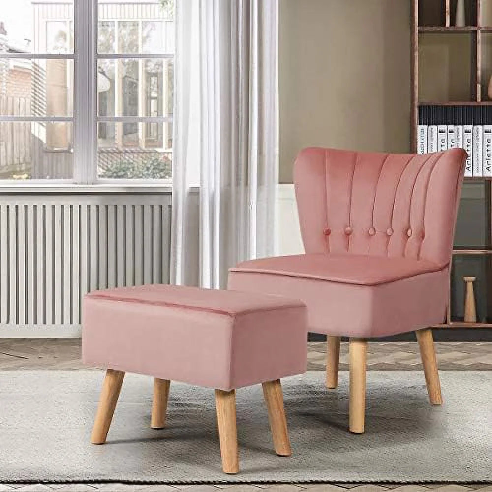 Velvet Armless Slipper Chair with Ottoman M1741