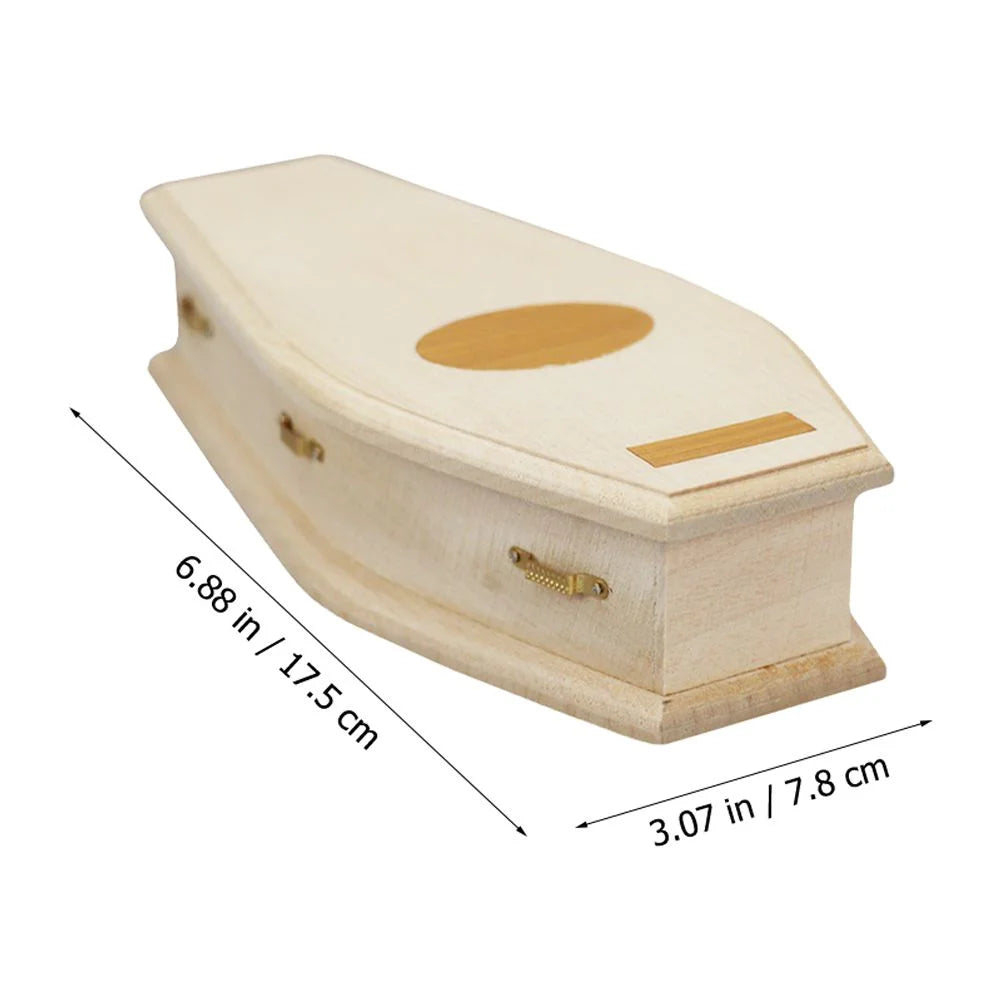 Miniature Coffin Wood Doll House Decoration L17154