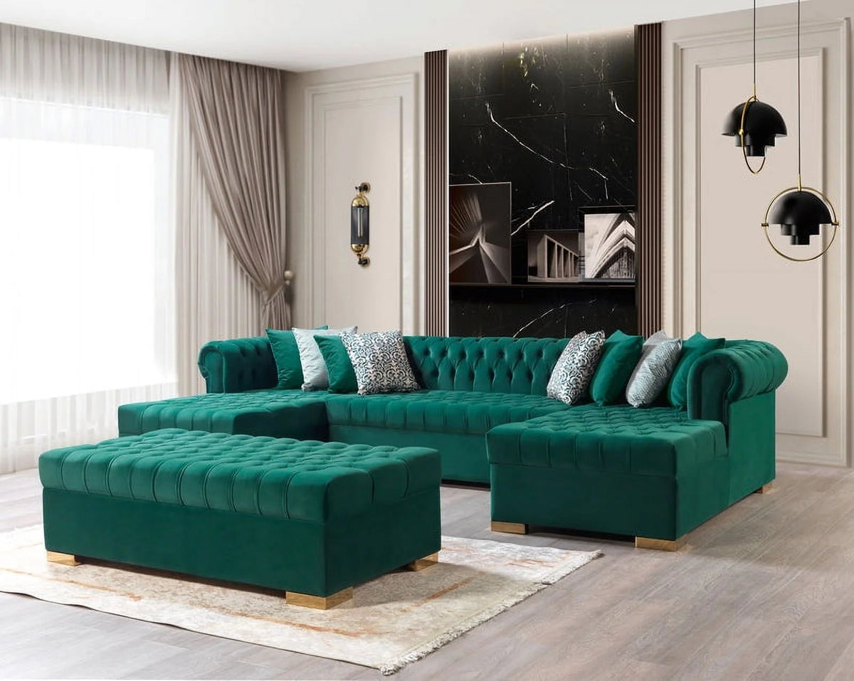 Green Velvet Double Chaise Sectional Y788