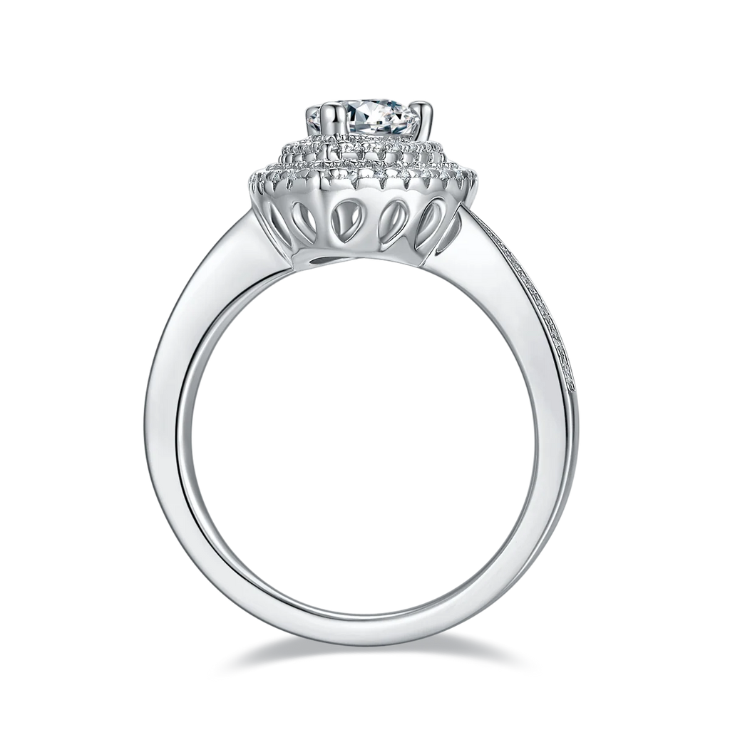 Pear Cut Moissanite Pave Set Engagement Ring In 18K White Gold Plating Over Silver G6538