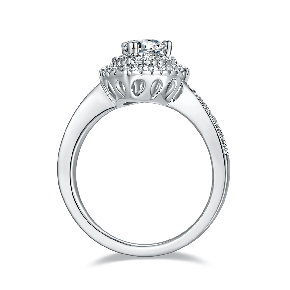 Pear Cut Moissanite Pave Set Engagement Ring In 18K White Gold Plating Over Silver G6538