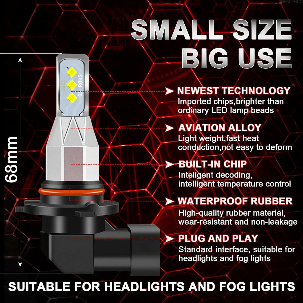 H9+H11 High/Low Beam LED Headlight Bulbs + H11 LED Fog Light Bulbs Set 6000k Cool White IP68 Waterproof, Pack of 6 H90231