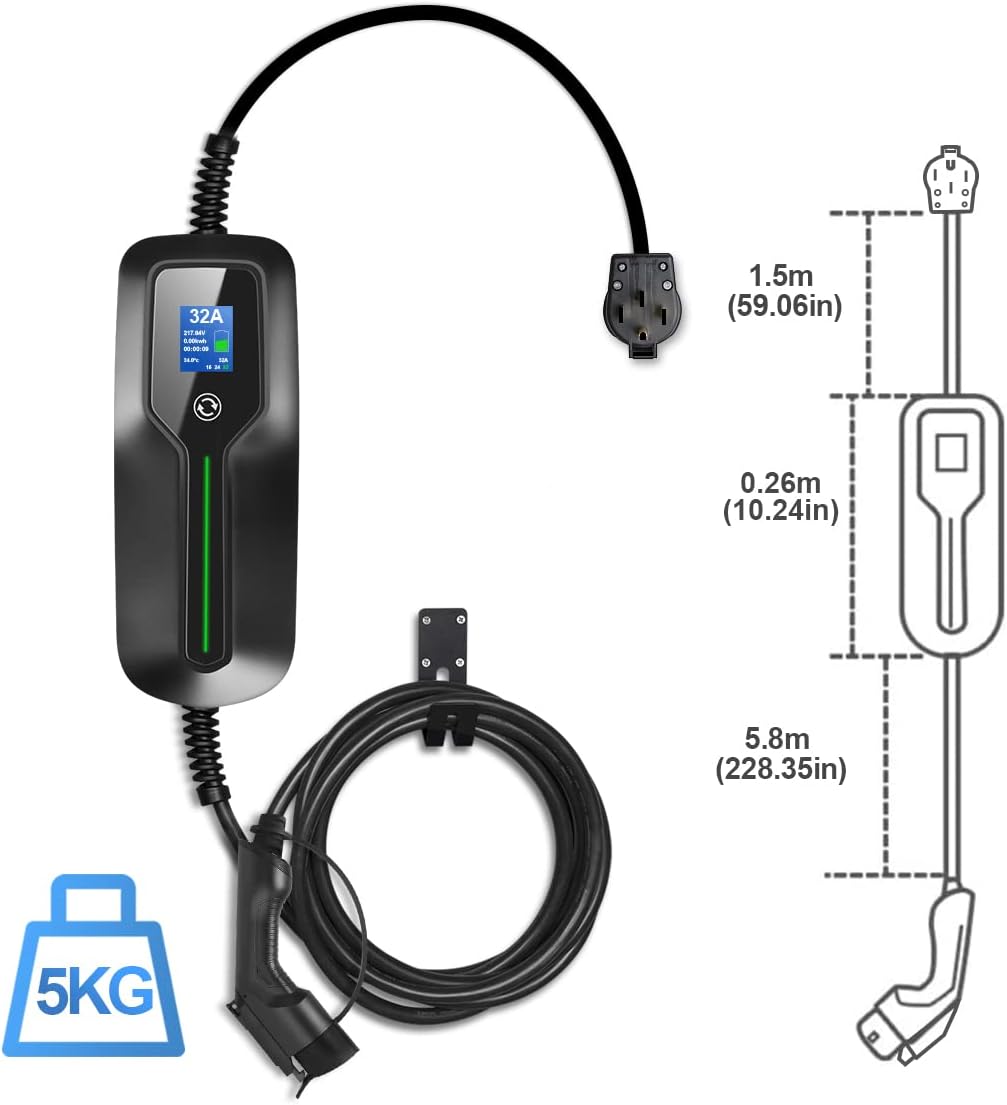 Level 2 EV Charger, 220V 32 Amp 7.68kW, Type 1 & NEMA 14-50 Plug, 25ft Cable D686268