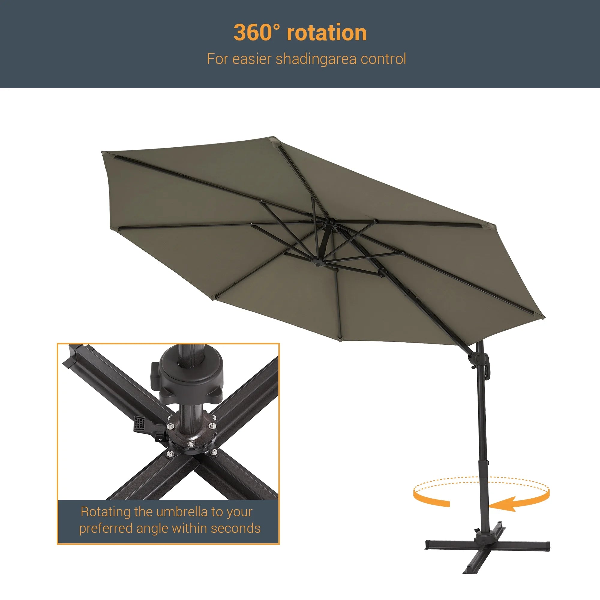 Taupe 10ft Outdoor Round Cantilever Patio Umbrella R38068