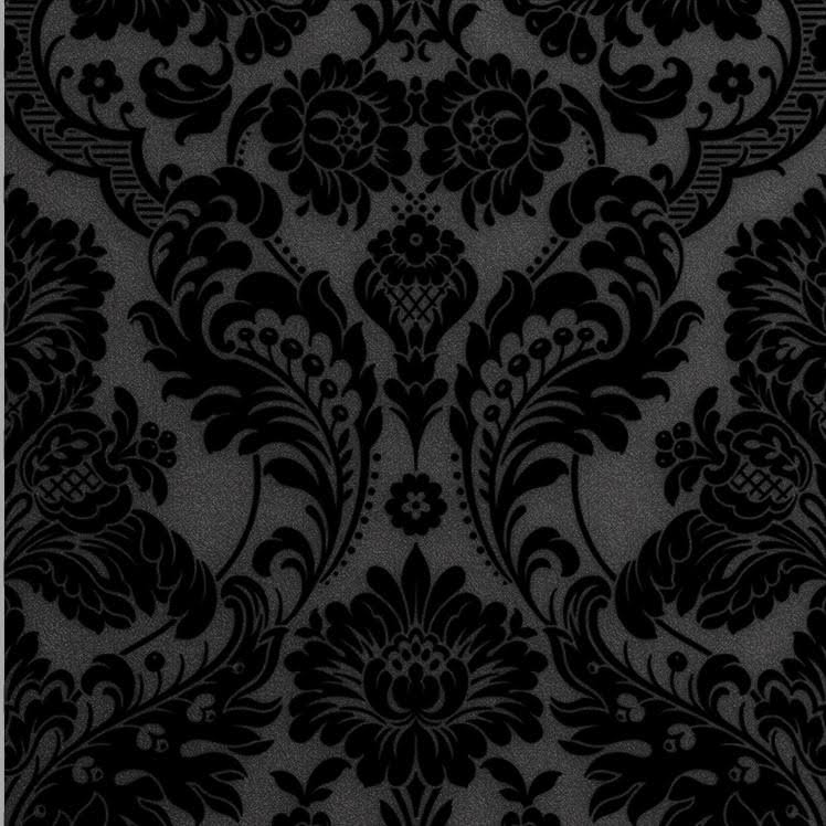 Gothic Damask Flock White Wallpaper L446