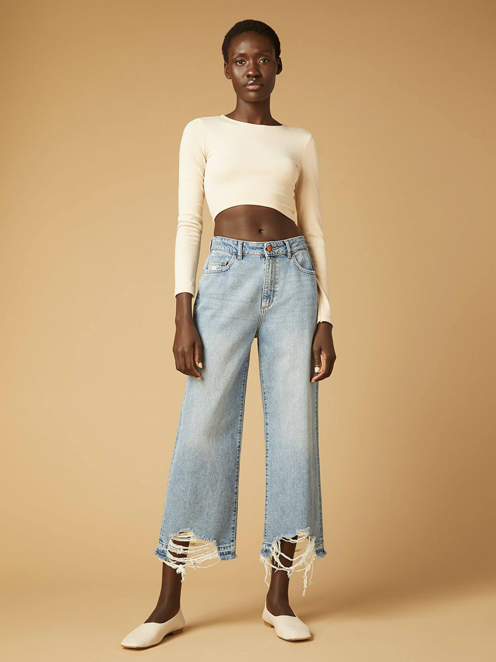 Slate Blue Wide Leg High Rise Jeans Q860