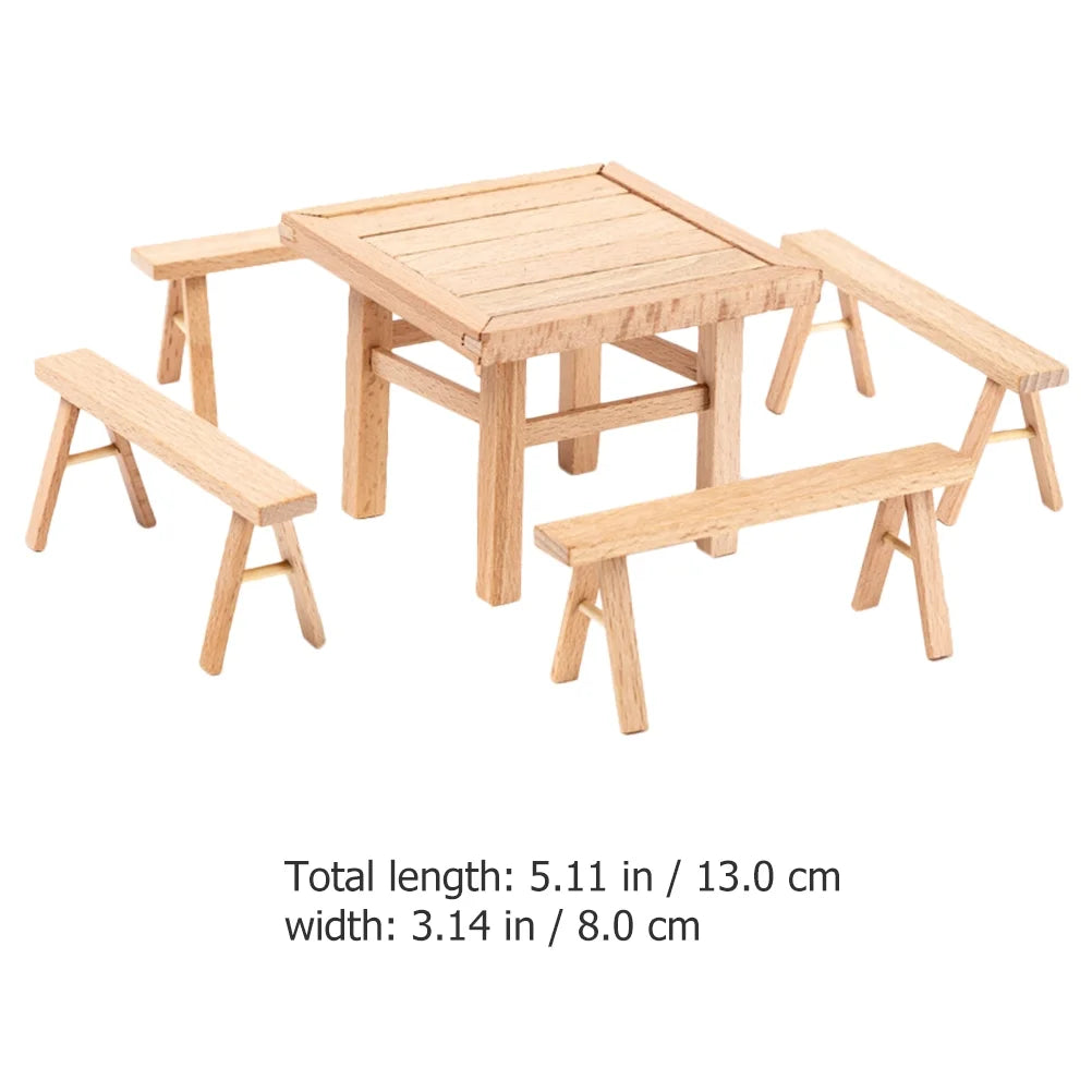 Kids Table and Chairs Mini Wooden Dollhouse Furniture Puzzle Toy Set G921
