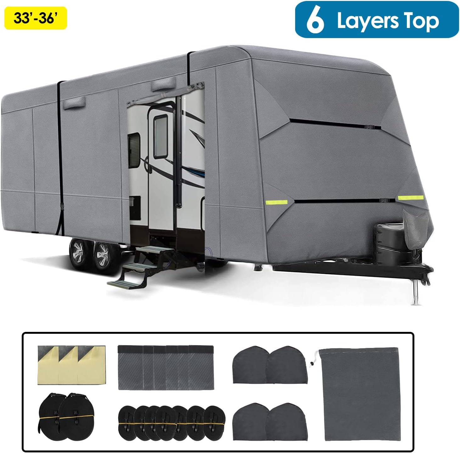6 Layers RV Cover Anti-UV Windproof Ripstop Extra Thick Camper Cover Q2642
