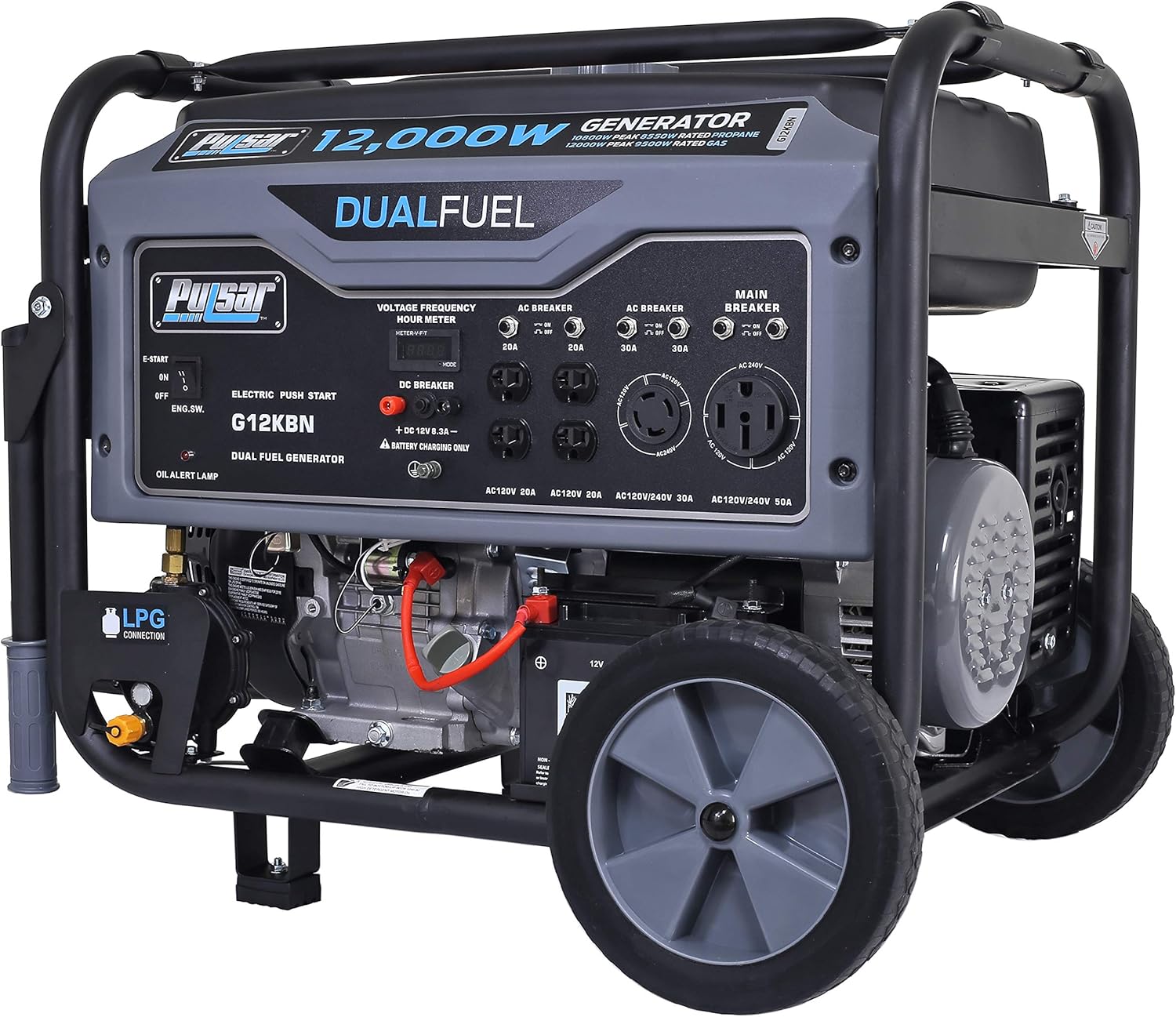 Heavy Duty Portable Dual Fuel Generator, 9500 Rated Watts & 12000 Peak Watts, Gas & LPG, Electric Start J289278
