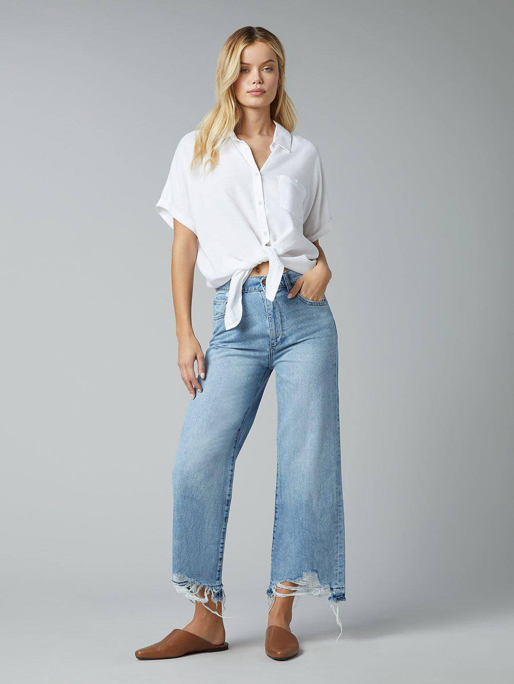 Slate Blue Wide Leg High Rise Jeans Q860