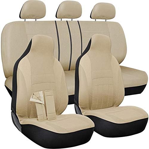 PU Leather Solid Beige Car Seat Cover Full Set S432