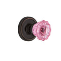 Crystal Pink Glass Door Knob in Timeless Bronze Z722