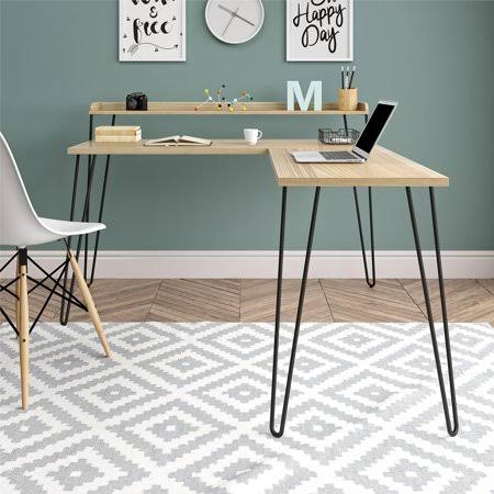 Natural L Desk with Riser F2402