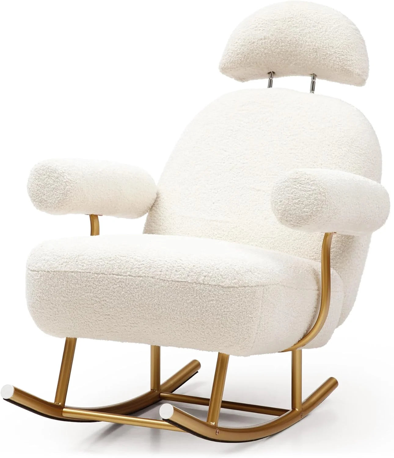 Beige Sherpa Fabric Rocking Chair with Gold Metal Frame O58016