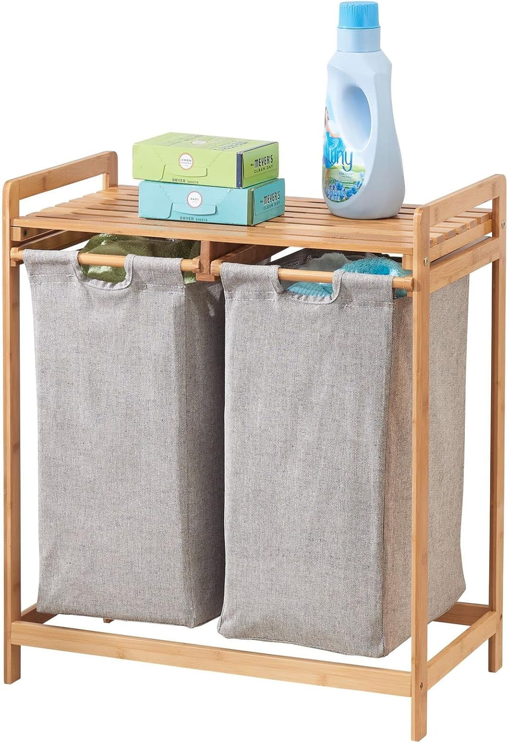Bamboo Double Laundry Basket Hamper with Removable Storage Sorter Bag B78703