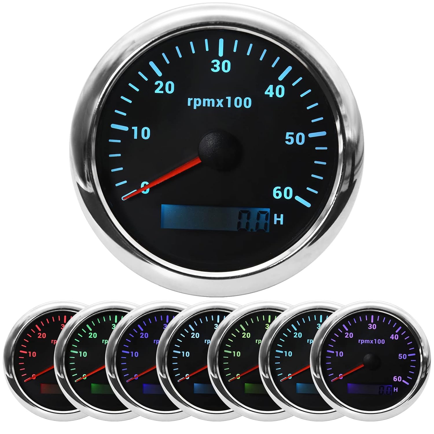 7 Colors 85mm 0-8000 RPM LED Tachometer Gauge I27455
