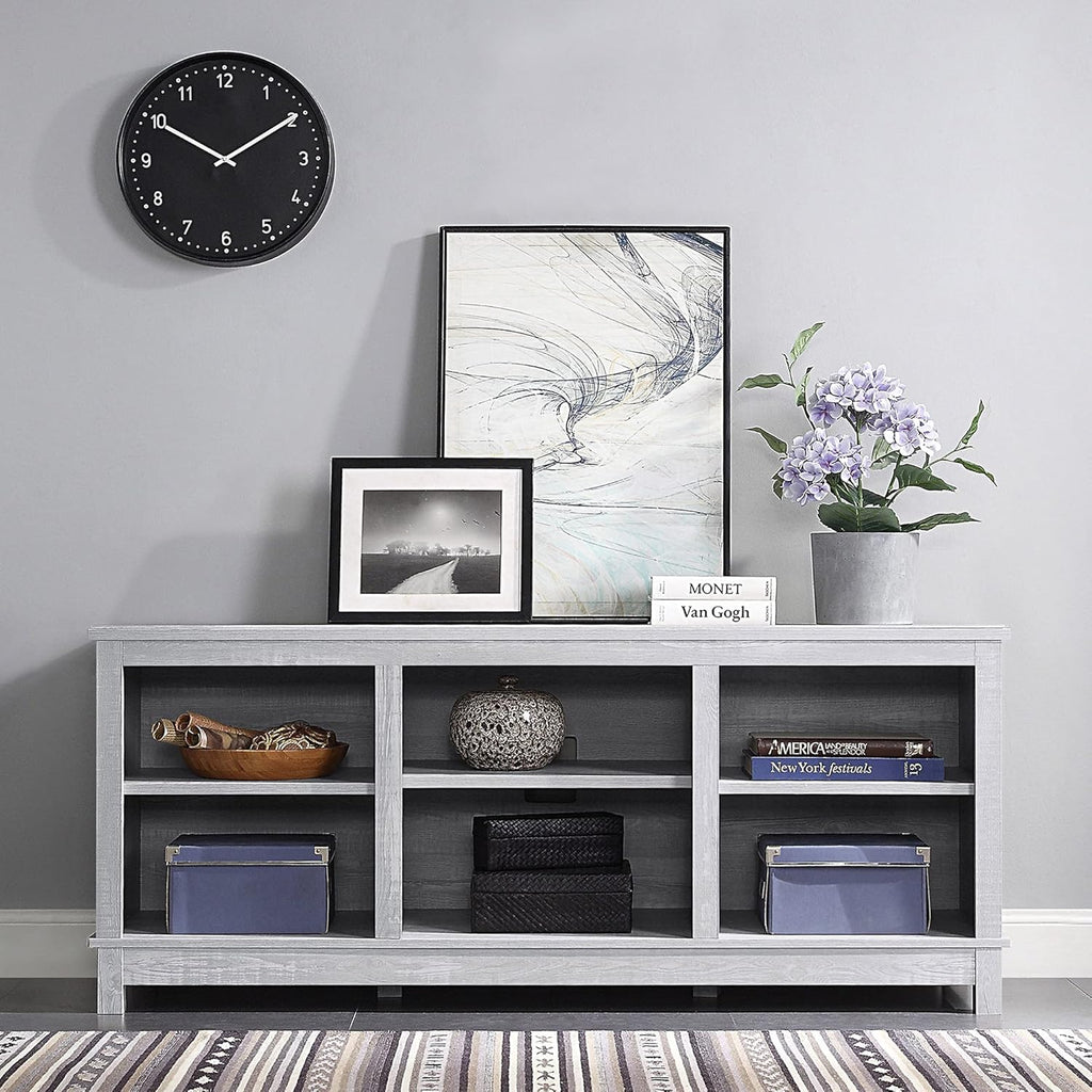 Espresso TV Stand with Wood Glass Storage Cabinets B7703