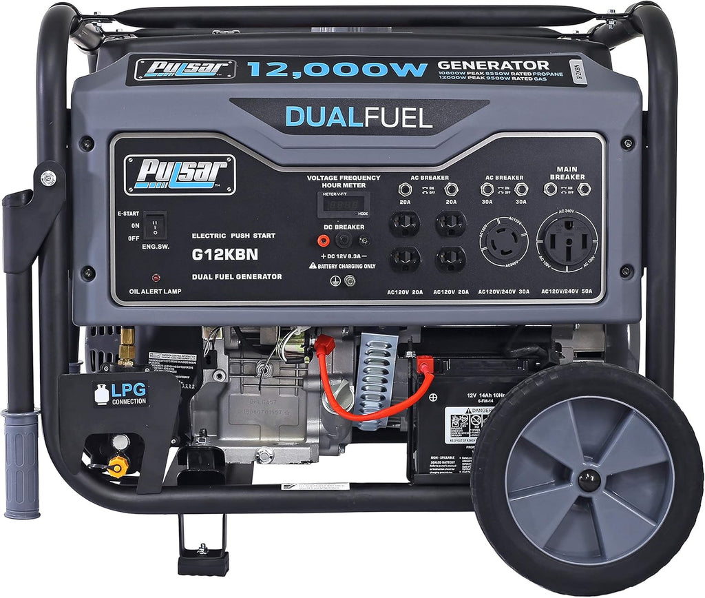 Heavy Duty Portable Dual Fuel Generator, 9500 Rated Watts & 12000 Peak Watts, Gas & LPG, Electric Start J289278