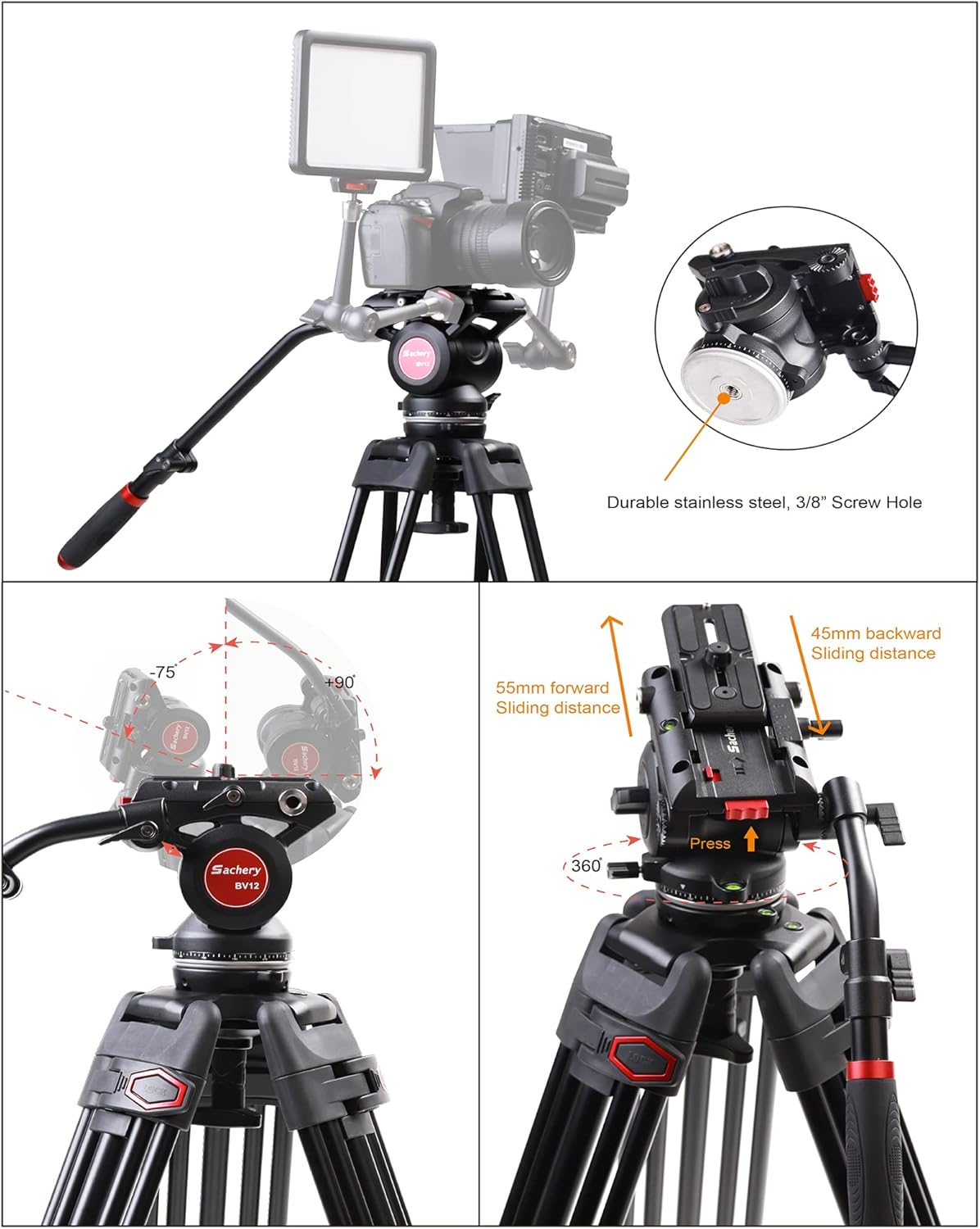 72 Inch Heavy Duty Tripod with Fluid Head R342