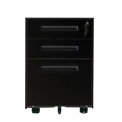 Black 3-Drawer Mobile Metal File Cabinet with Lock E781106