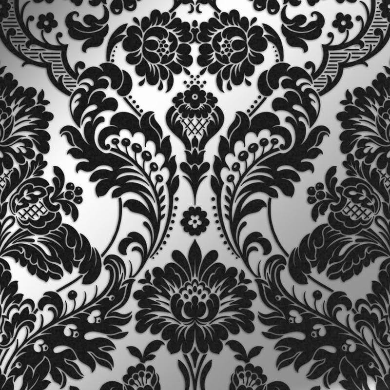 Gothic Damask Flock White Wallpaper L446