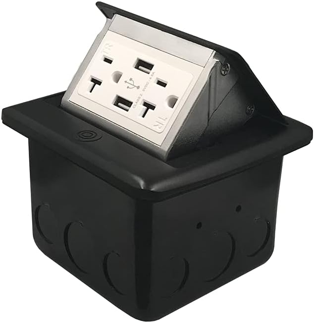 Black Pack of 2 Pop Up Floor Electrical Box with USB Chargers and Outlet Receptacle G603