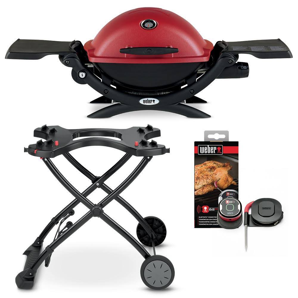 Red 1-Burner Portable Propane Gas Grill with Rolling Cart T529