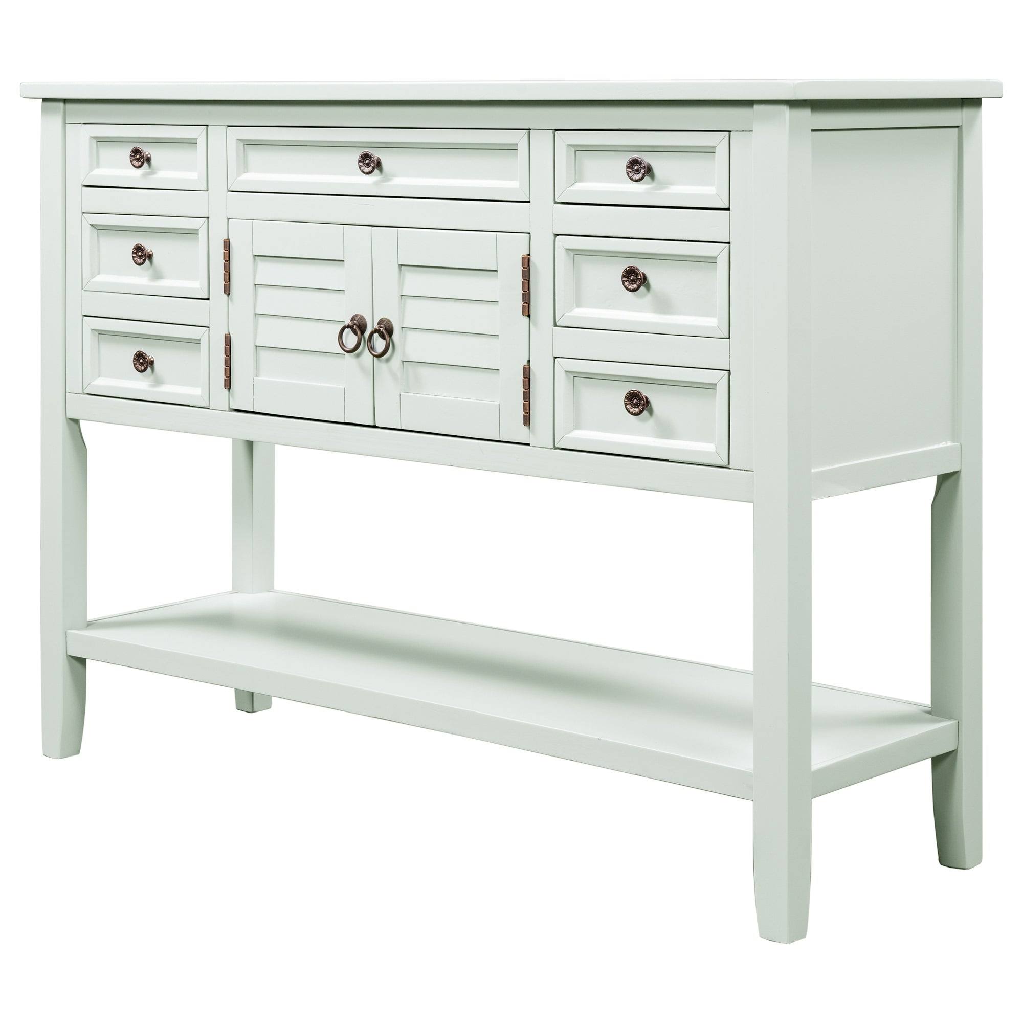 Light Blue Pine Console Table with 7 Drawers and 1 Cabinet and 1 Shelf Y484