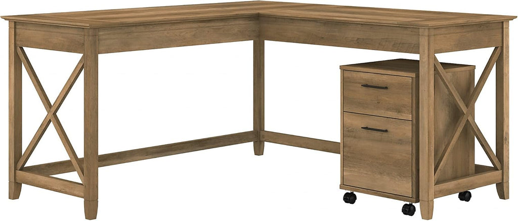 L Shaped Desk with 2 Drawer Mobile File Cabinet, Dark Gray Hickory U130