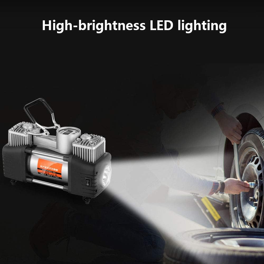 12V 150 PSI Double Cylinder Tire Inflator Air Compressor with LED Light and Storage Bag O2681