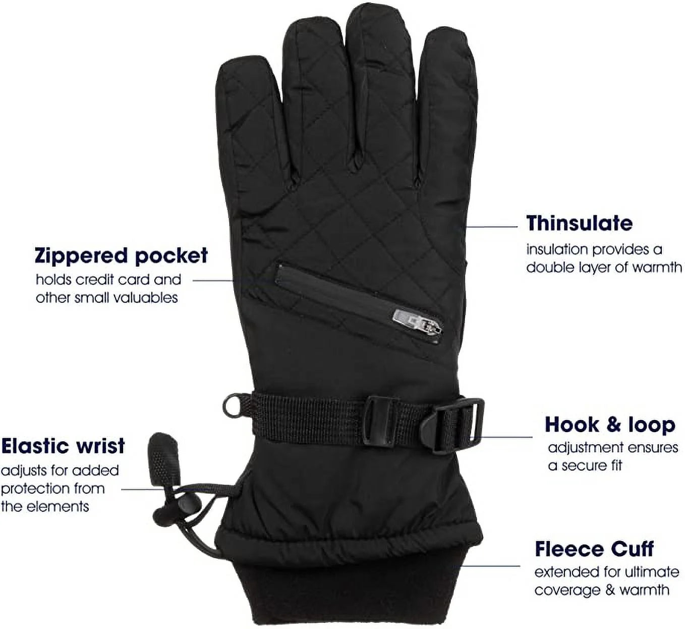 Black Waterproof Insulated Ski Gloves E549704