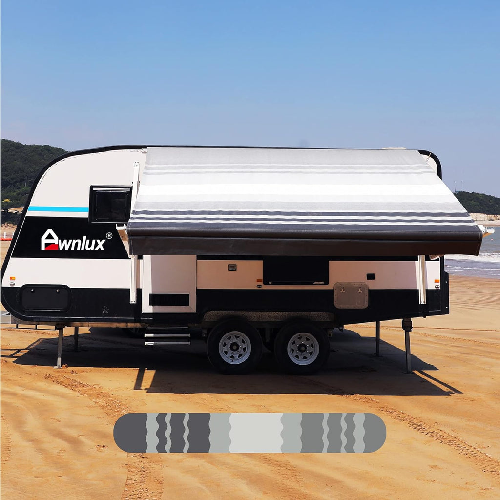Brown Strip RV Awning Fabric Replacement Waterproof Vinyl Shade Screen X532