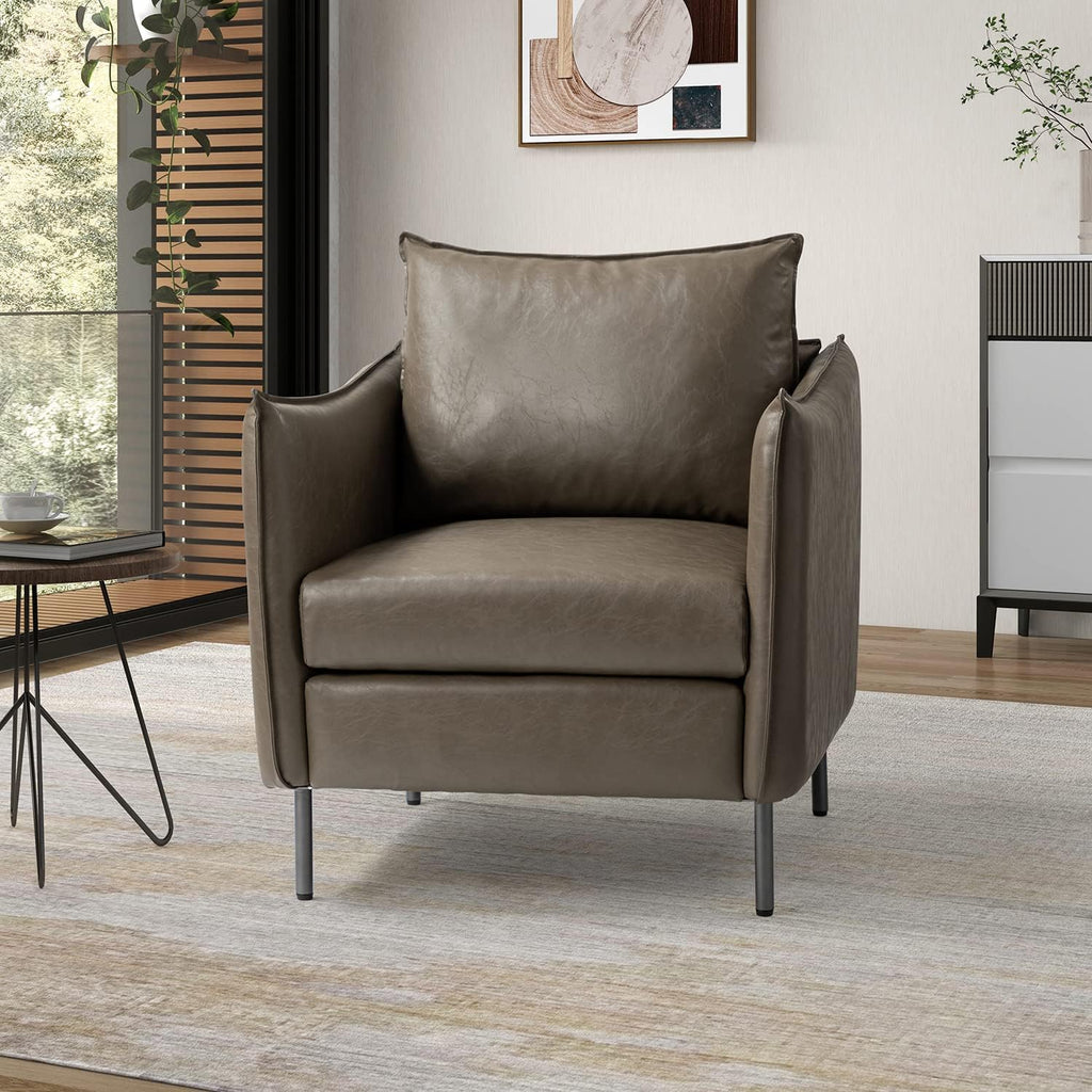 Grey Faux Leather Armchair with Moveable Cushion J785931