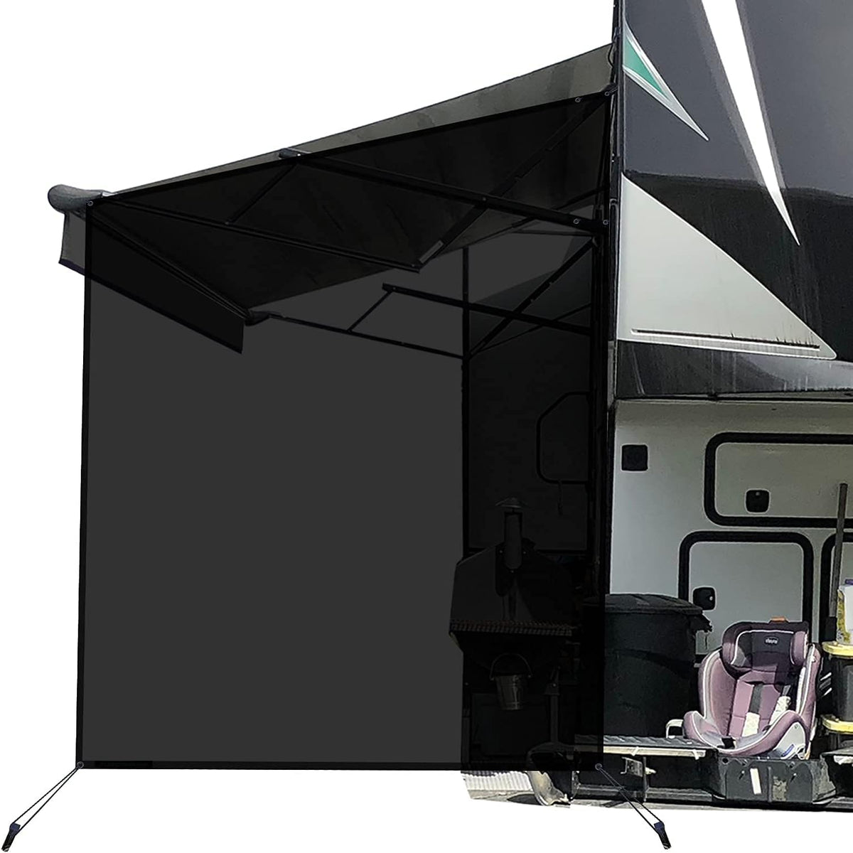 RV Awning Side Sun Shade Screen 9'X7' Black Mesh B3577