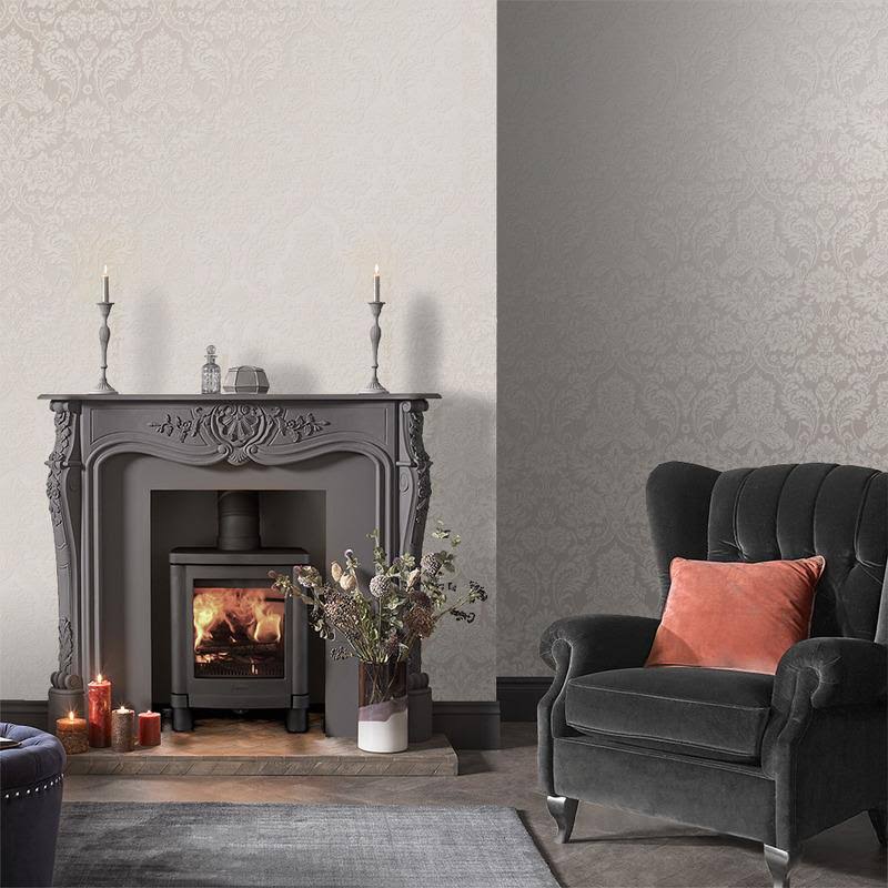Cobalt Damask Flock Wallpaper P419857