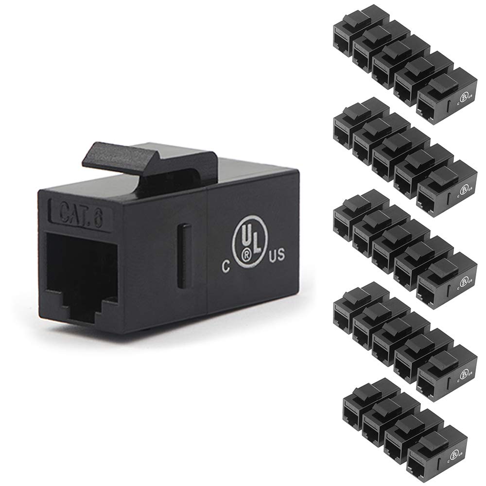 UL Listed 25-Pack RJ45 CAT6 Keystone Coupler Female to Female Insert Coupler, UTP Inline Coupler Blue J131