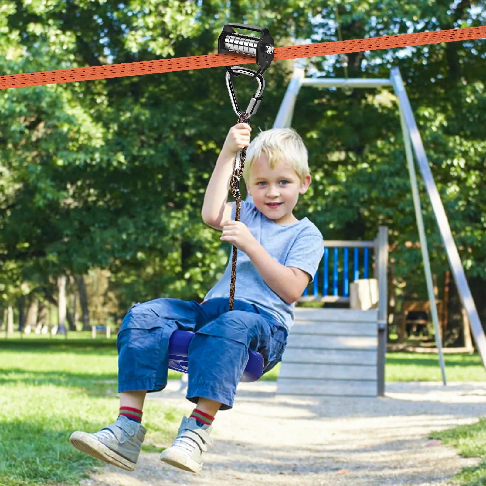 Zip Lines for Kids Outdoor Toys - Pulley Kits with 65 Ft Slackline, Maximum Load 330lb R29794