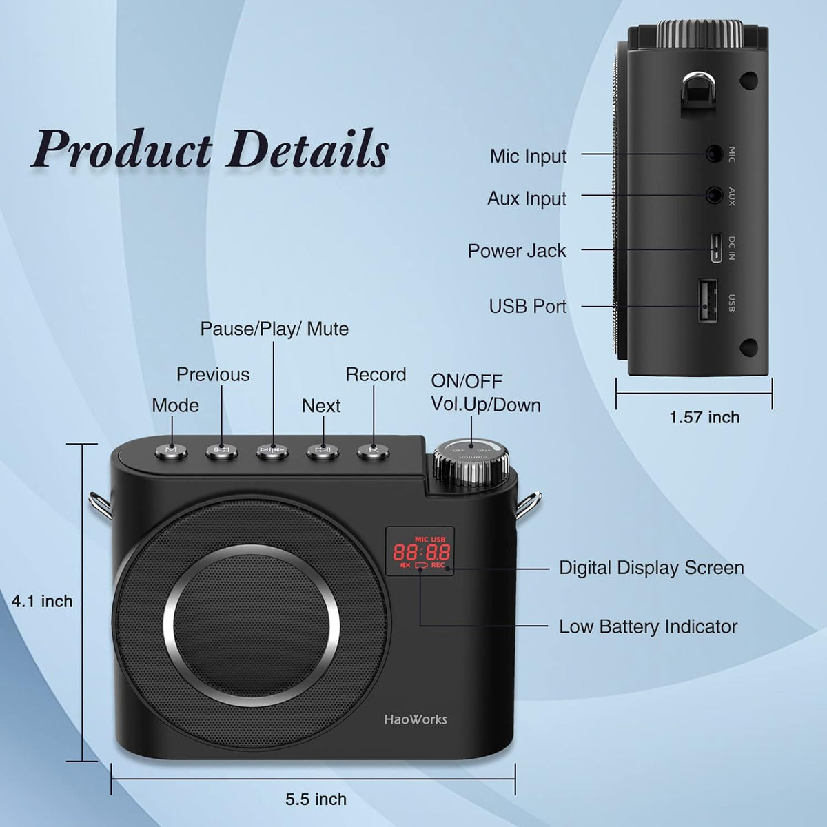 20W Wired Microphone Voice Amplifier with Speaker, Bluetooth Mini PA System, Pack of 2 E913