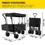 Collapsible Wagon Cart Black with Removable Canopy Oxford Cloth C93889